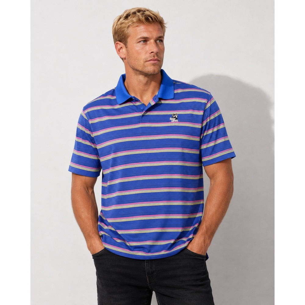 Cutter & Buck Mens XL CB DryTec Golf Polo Shirt Striped Bear Lakes Blue Pink‎